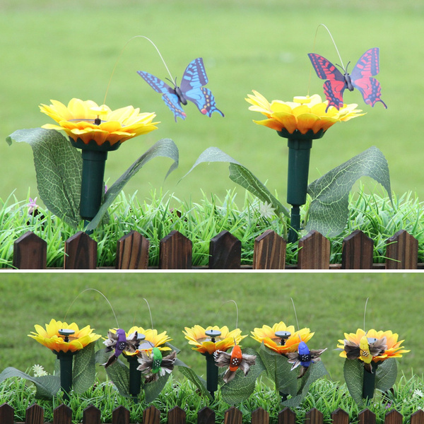 1 Pcs Solar Powered Flying Butterfly Bird Sunflower Yard Garden Stake  Ornament Decor